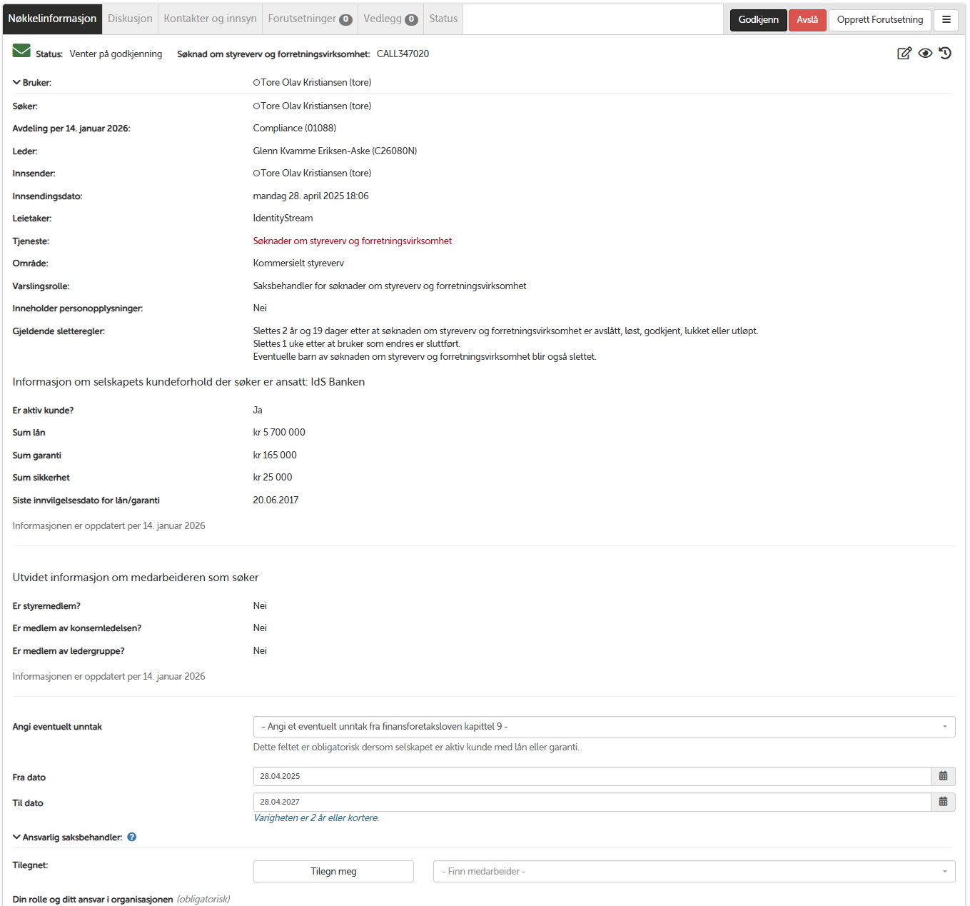 Søknadsskjema for styreverv og forretningsvirksomhet
