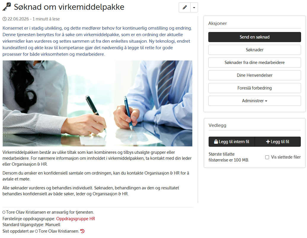 Landingsside for søknad om virkemiddelpakke