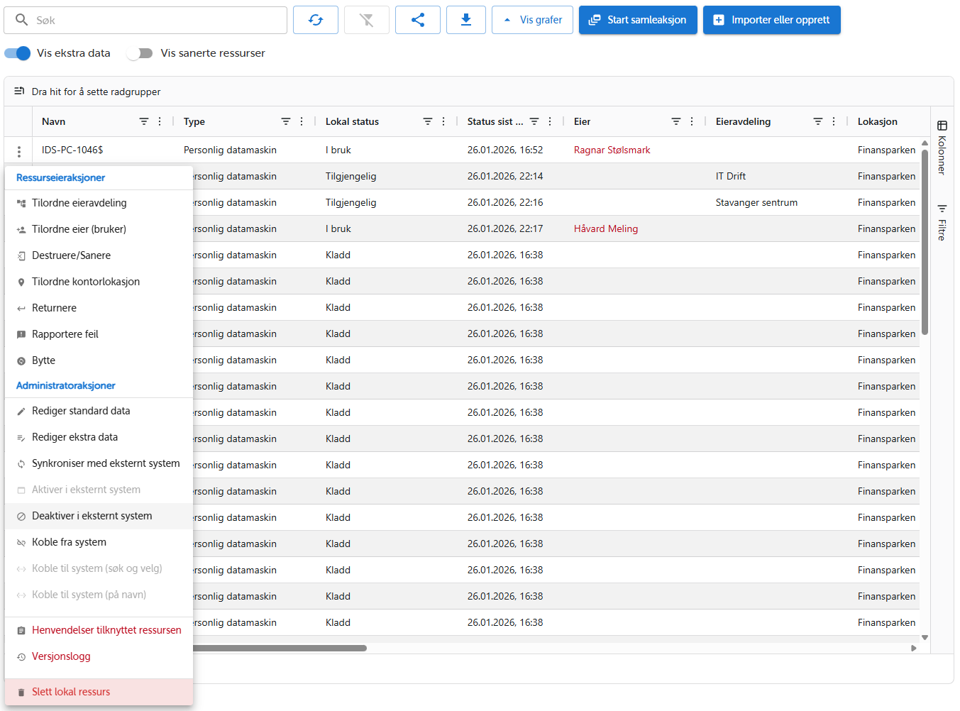 IdS AssetManager - PC-ressurser med aksjonsmeny