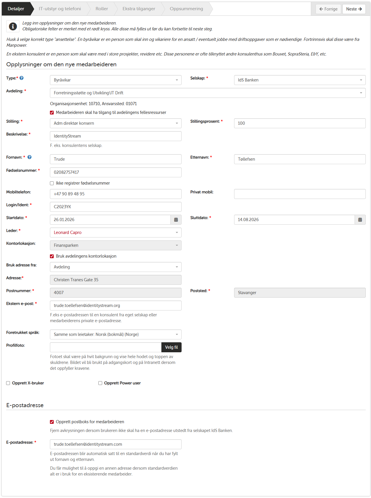 Joiner-veiviser - registrering av nøkkelinformasjon