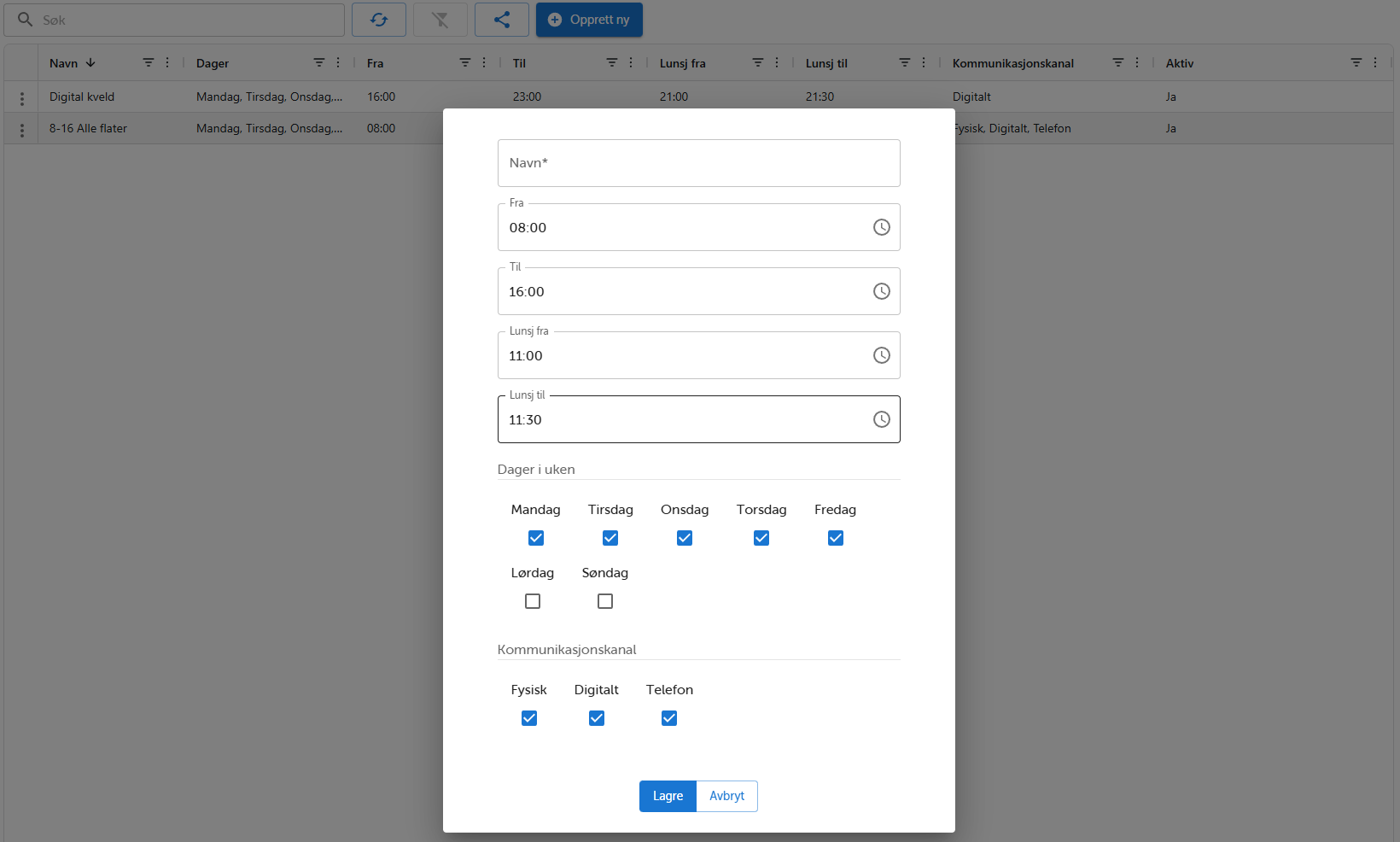 OfficeHoursManager - felles kontortider med opprett ny