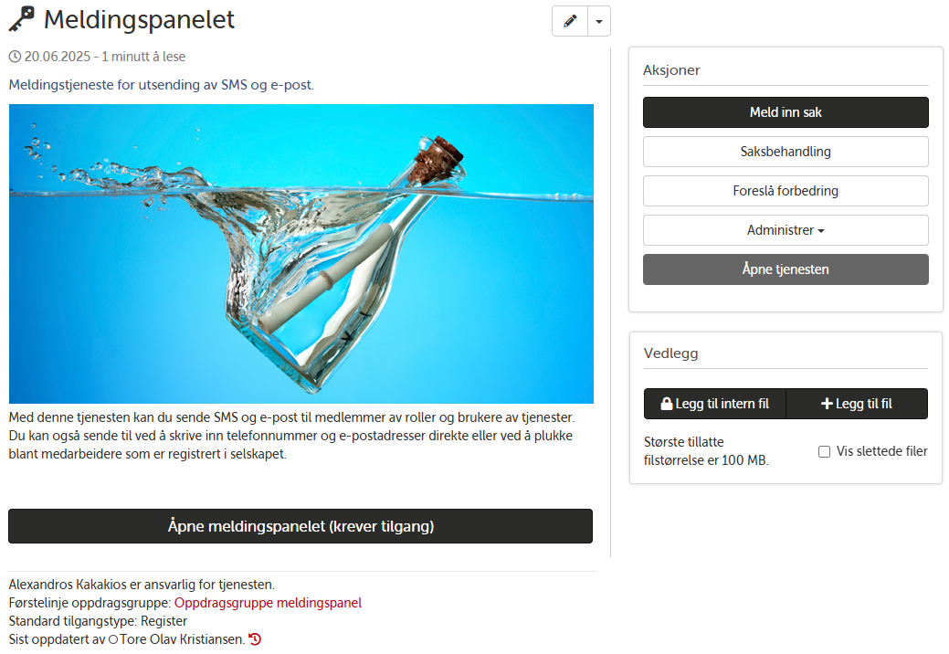 Oversikt over meldingspanelet