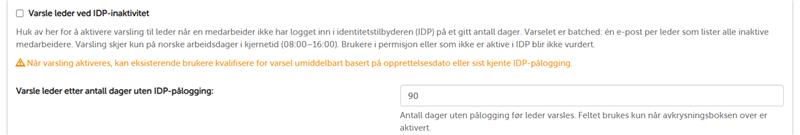 Varslingsinnstillinger for inaktive brukere i IdP