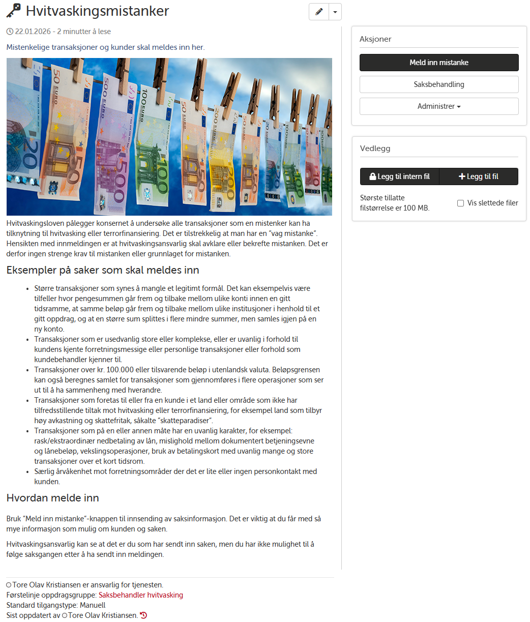 Landingsside for Hvitvaskingsmistanker